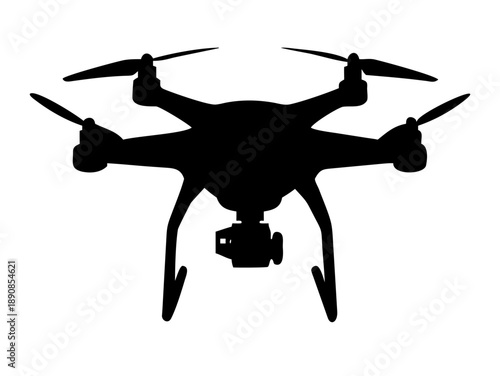 Modern Quadcopter Drone with Camera Aerial Photography and Video Surveillance Silhouette Vector Icon