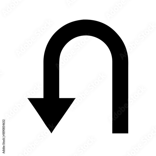 U-Turn Arrow Road Traffic Directional Sign Silhouette Vector Icon