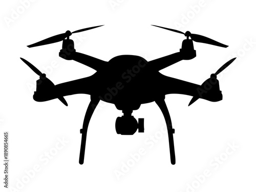 Modern Quadcopter Drone with Camera Aerial Photography and Video Surveillance Silhouette Vector Icon