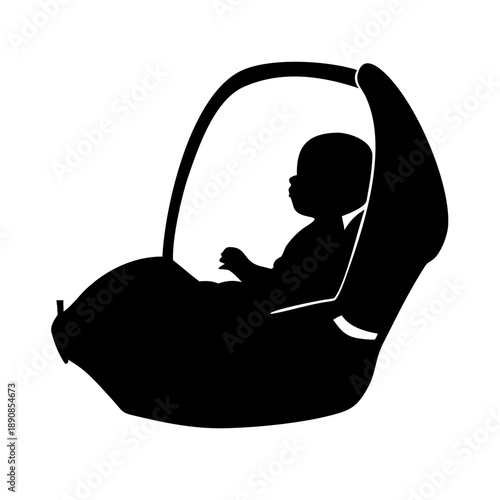 Infant Baby in Car Seat Safety Carrier Silhouette Vector Icon for Child Travel