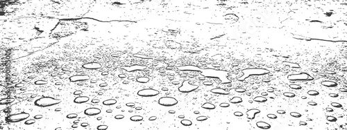 Black and White Vector Texture of Water Droplets and Puddles on Cracked Distressed Pavement Grunge Overlay Background