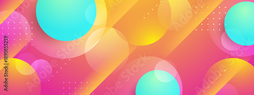 Dynamic abstract background with bright yellow orange and teal geometric shapes circles and diagonal lines for creative projects