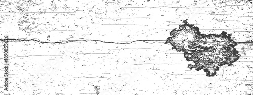 Distressed grunge vector texture with horizontal crack and dark rough spot Black and white abstract overlay element background