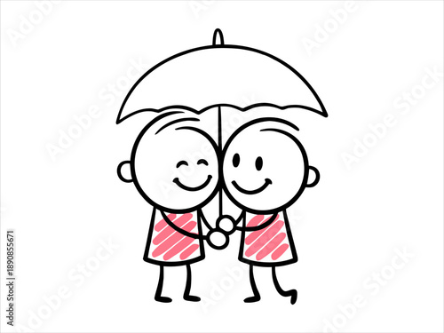 Two Stick Figures Sharing an Umbrella, Symbolizing Protection and Togetherness
