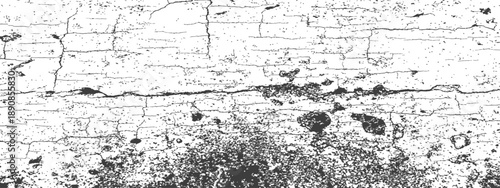 Vector distressed grunge texture overlay Black and white cracked surface background with rough damaged paint and speckled dust effect