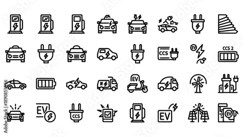 Electric vehicle charging station icons.