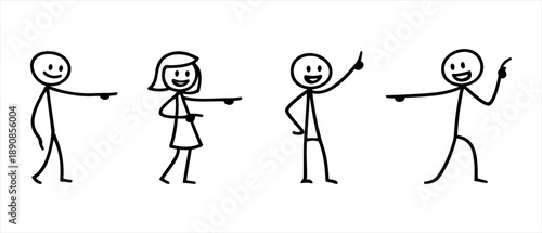 Stick figures pointing in different directions, illustrating choice and direction
