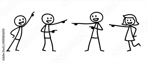 Stick figures pointing fingers at each other, a symbol of blame or accusation