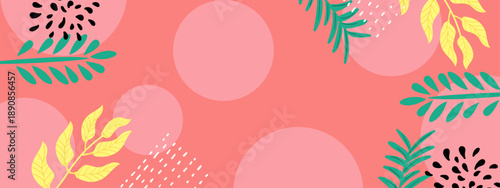 Refreshing pink background with black seeds and green leaf illustrations for a fruity summer theme