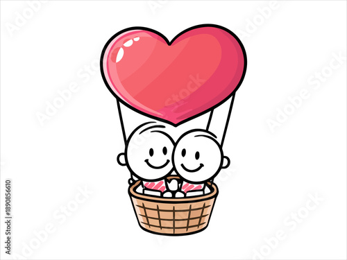 Couple in Hot Air Balloon Shaped Like a Heart