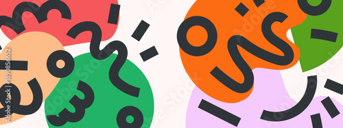 High contrast abstract design with thick black lines and overlapping primary color circles for modern art prints