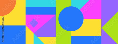 Colorful mathematical composition of squares triangles and circles for educational materials and corporate branding