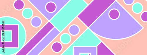Creative diagonal background design featuring repetitive geometric shapes and circles in refreshing purple and mint green hues