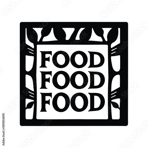 Black and white food logo design with triple food text