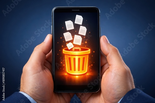 Digital Erasure: A conceptual depiction of data deletion, symbolizing the act of removing digital files, and purging content from a mobile phone.