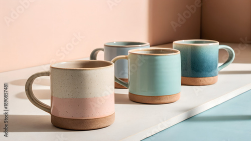 Modern Pastel Ceramic Coffee Mugs Set Minimal Stoneware Cup Collection
