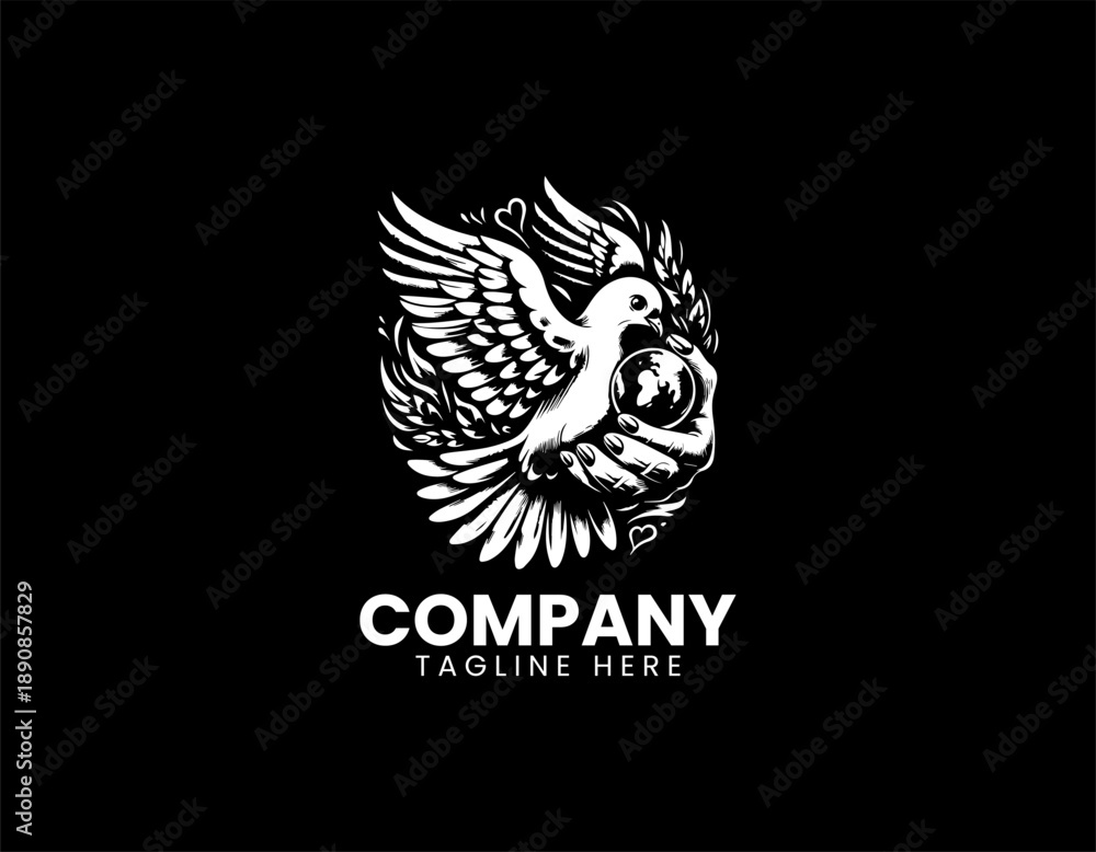 Fototapeta premium White dove illustration carries grenade object as symbolic balance themed tattoo design