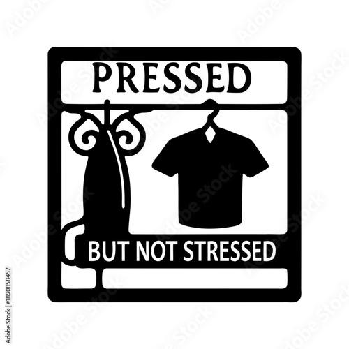 Funny laundry or dry cleaning service emblem with garment rack and shirt