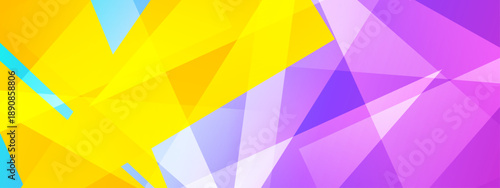 Dynamic abstract background with sharp yellow and purple triangular shapes overlapping in a bright energetic composition
