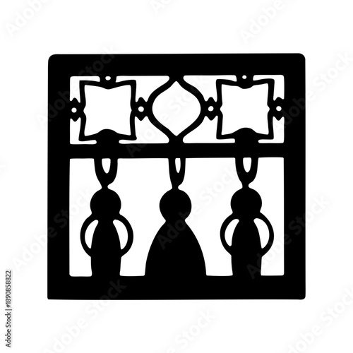 Elegant tassel window decoration in intricate black and white design pattern