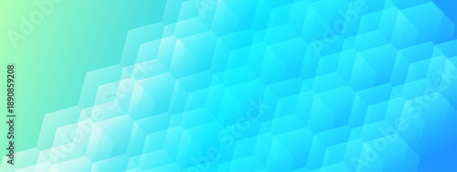 Modern cyan and blue gradient background featuring transparent overlapping hexagonal geometric shapes