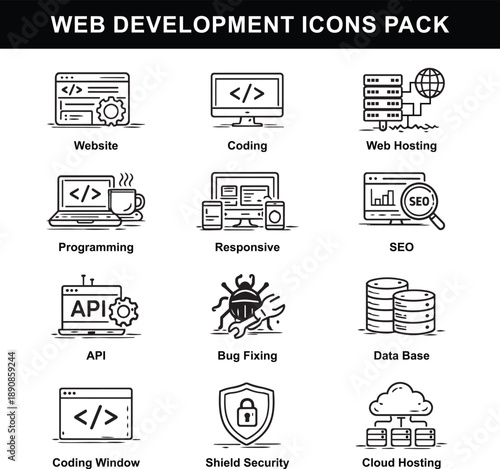 Web development icons pack vector