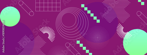 Creative magenta backdrop featuring mint green circles and white line art geometric shapes