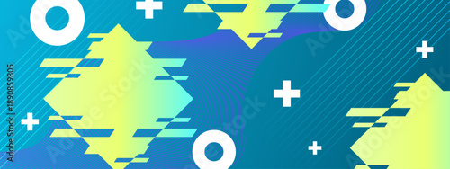 Technology inspired cyan background with glitch distortion and geometric elements