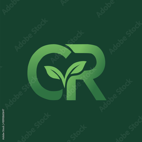 cr initial letter logo with green leaves. Eco-friendly lowercase monogram.