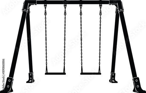 Black silhouette of a playground swing set, outdoor park equipment vector illustration, childhood recreation and backyard fun icon isolated on white background,