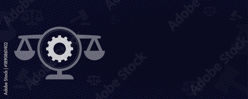 Legal Process and Administrative Law Concept with Gear and Scale Icon Vektor Illustration with Copy Space