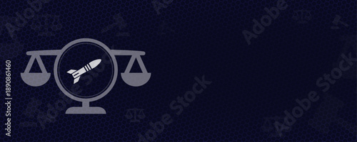 Defense Law and Military Justice Concept with Rocket Missile and Scale Icon Vektor Illustration with Copy Space
