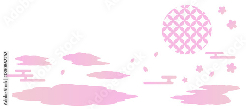 雲取りと桜と七宝文様の背景イラスト　和風　波紋　吉祥文様