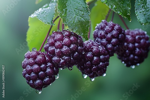 Wild elderberries after rain with glossy texture image