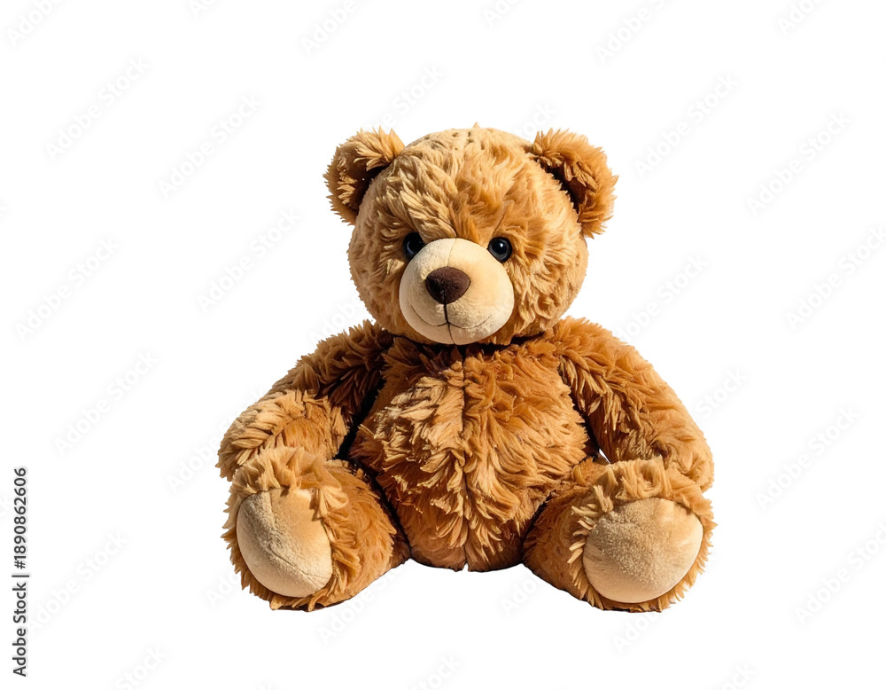 Obraz premium A fluffy brown teddy bear sits looking forward against a black background