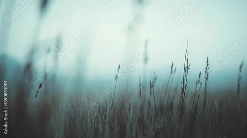 Wallpaper Mural Tall grass stands reaching into the soft, ethereal light of a dense morning fog, creating a peaceful and serene natural landscape with an atmospheric and mysterious mood Torontodigital.ca