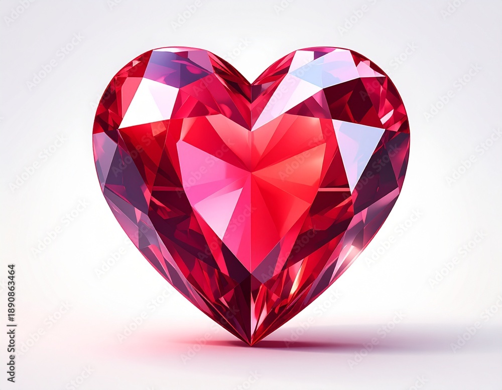 Fototapeta premium A vibrant red heart-shaped gemstone glistens with facets reflecting light from a high viewpoint
