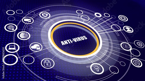 Anti virus software protection business technology privacy concept system cleaning scan.