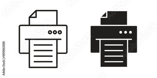 Printer with paper icon outline and solid fill symbol for printing documents or office equipment function