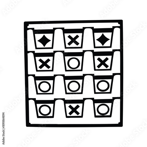 Monochrome Tic Tac Toe Board with Diamond, Cross, and Circle Symbols