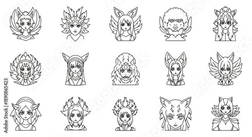 Collection of unique fantasy characters with animal features and accessories in various styles for game development and digital art projects.