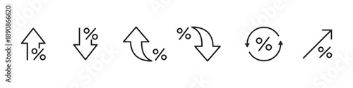 Set of percentage icons with up and down arrows arrows in circle and curved arrows business finance concept growth and decline icons for infographic design elements isolated vector illustration