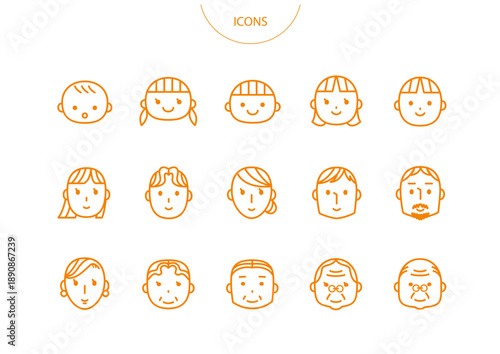 人の顔　アイコン ピクトグラム　ベクター イラスト　セット