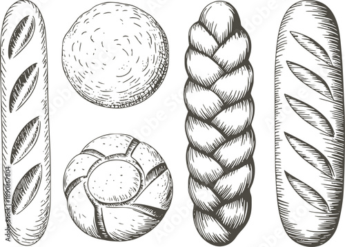 Black and line of various bread loaves and rolls