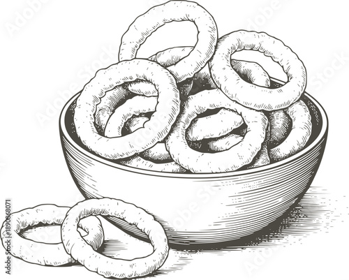 Hand Drawn of Pretzels in a Bowl with One the Side black