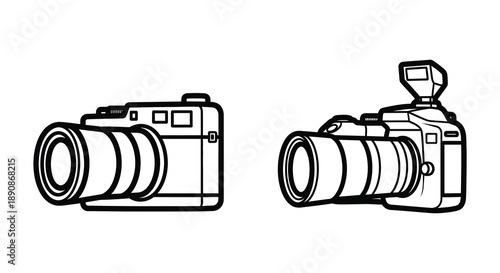A simple black and white illustration depicts two different views of a digital single lens reflex camera
