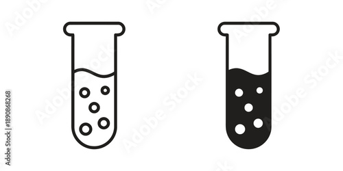 Test tube icons showing bubbling liquid, in outline and solid styles, representing scientific experiments, chemistry, or liquid analysis, useful for medical or educational content
