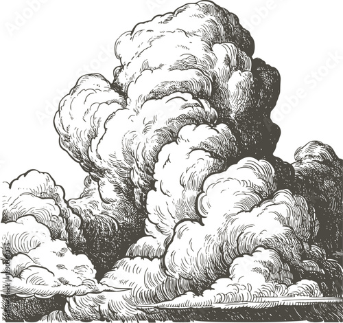 Monochrome of towering cumulus clouds with intricate texture details