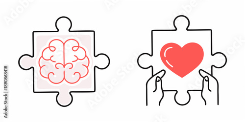 The connection between mind and emotions puzzle pieces representing intellect and heart