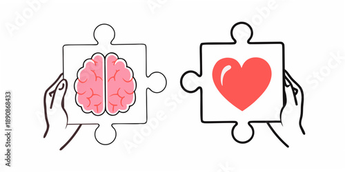 The connection between mind and heart represented by puzzle pieces